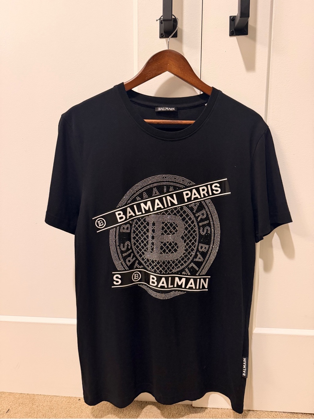 Balmain Black Logo Emblem Short Sleeve Tee